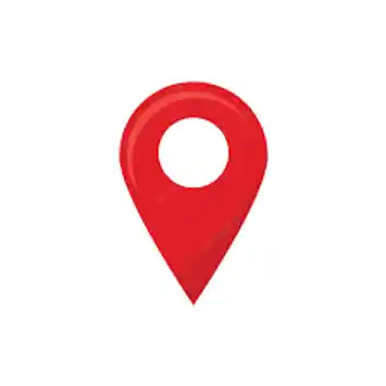 A red map pin icon on top of a white background.