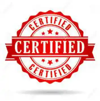 A red seal that says certified.