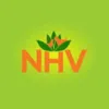 A green background with an orange logo and the letters nhv.