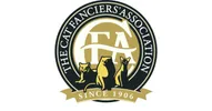 A cat fanciers association logo with three cats on it.